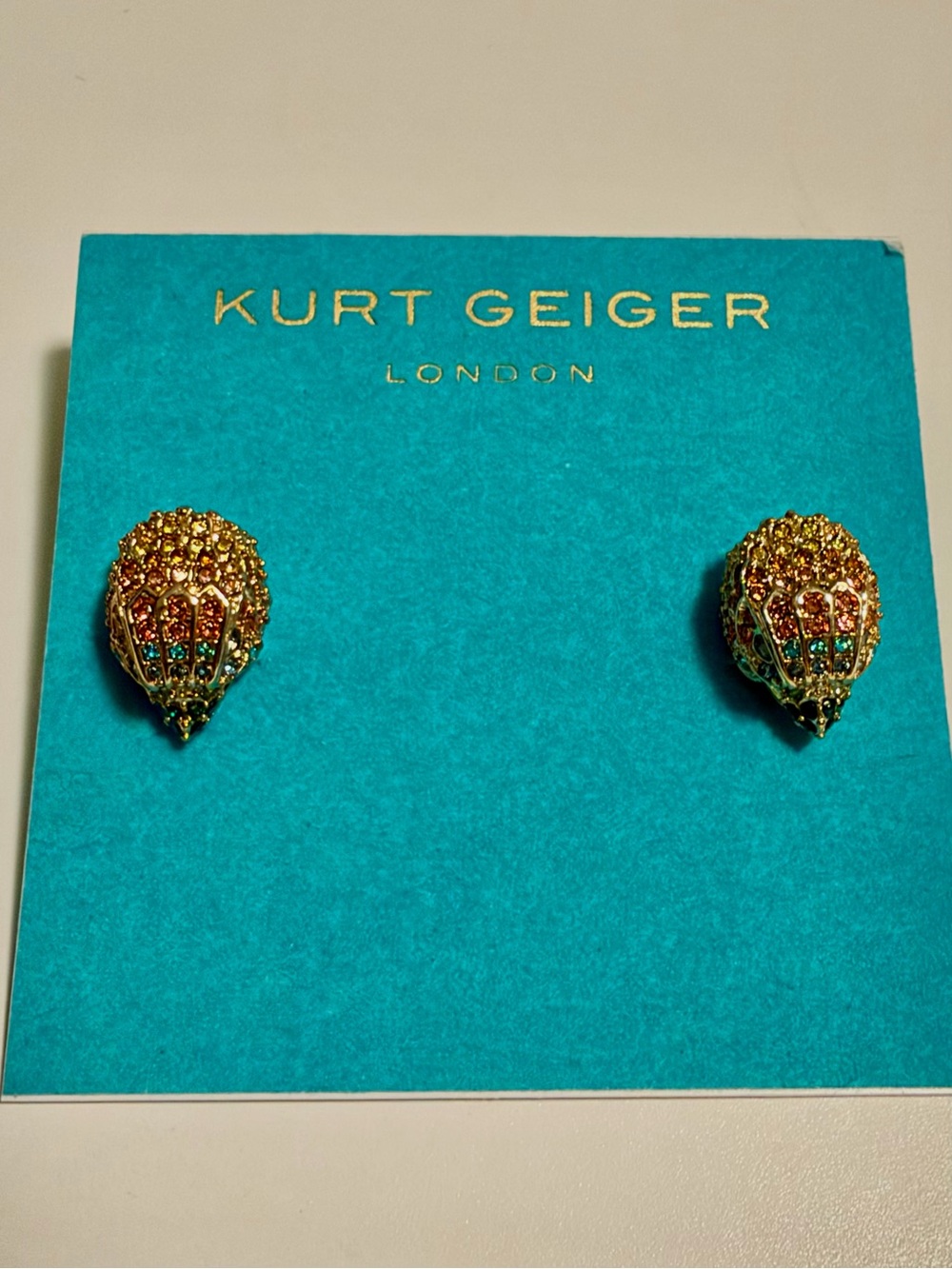 Kurt Geiger Gold Multicolor Pave Stud Earrings
